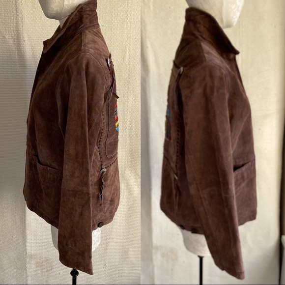 Vintage 90s S/M Rainbow Boho Suede Leather Jacket - Picture 4 of 8